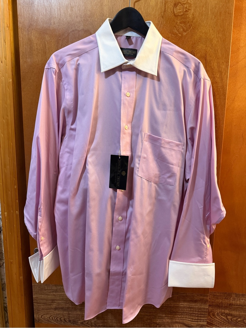 Trump Men's Two-Tone Pink Dress Shirt with White Contrast Collar